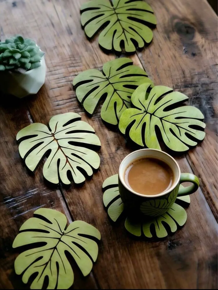 Leaf Shape Bamboo Coaster (6 pcs)